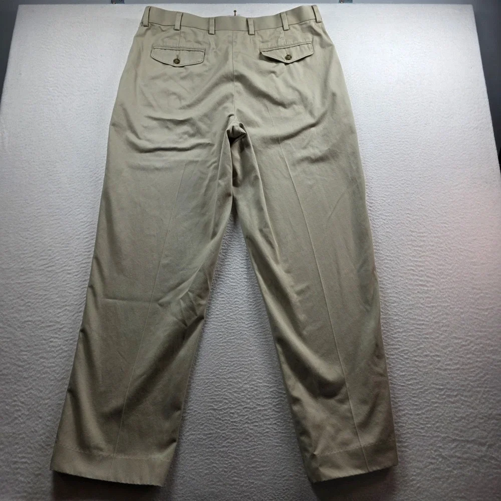 LL Bean Chino Pants Men 37 Khaki Comfort Waist Flat Front Cotton 262555 Lot of 2